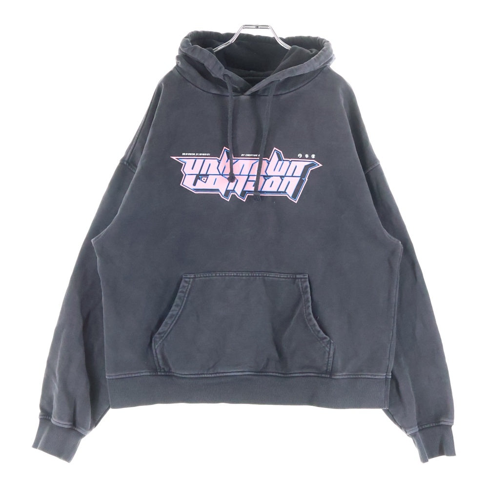 UNKNOWN LONDON(アンノーンロンドン) Retro Logo Hoodie レトロロゴプリント フーディ プルオーバースウェットパーカー ブラック