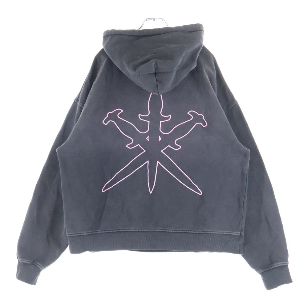 UNKNOWN LONDON(アンノーンロンドン) Retro Logo Hoodie レトロロゴプリント フーディ プルオーバースウェットパーカー ブラック