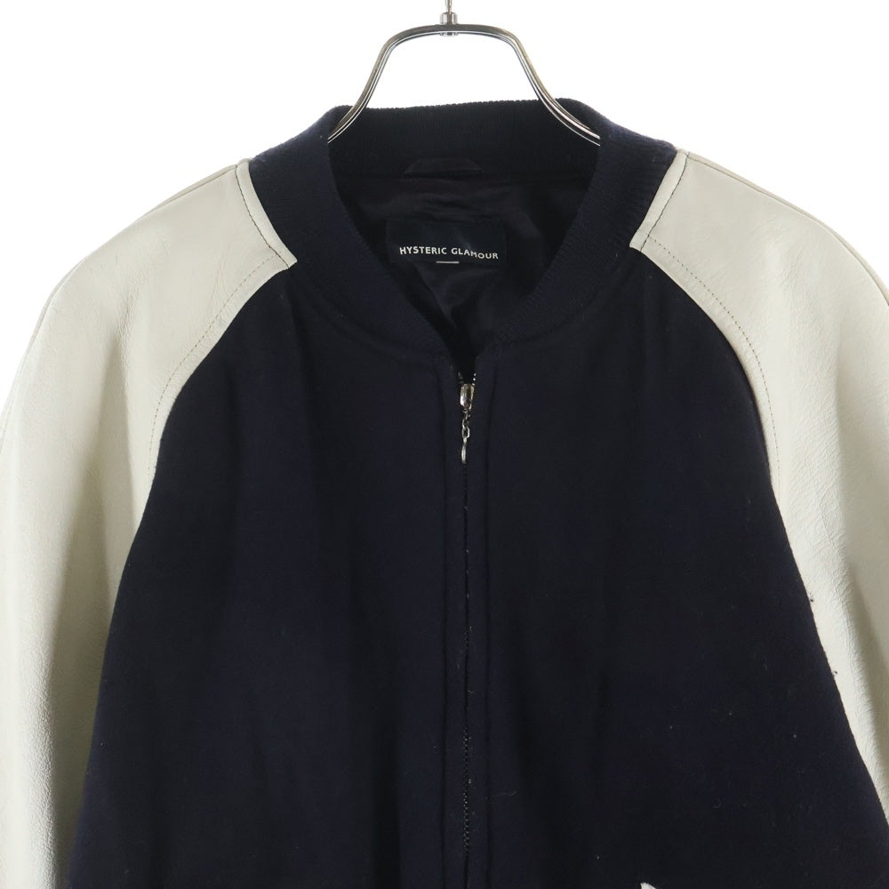 HYSTERIC GLAMOUR(ヒステリックグラマー) レザーアーム ジップアップスタジアムジャケット ブルゾン ブラック 2AJ-6215