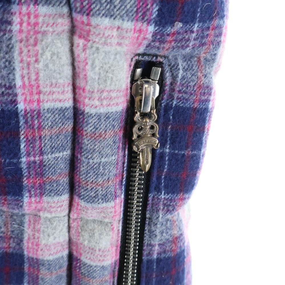 CHROME HEARTS(クロムハーツ) STIFF VEST スティッフ レザー切替 チェック柄 フーデッドダウンベスト ブラック/ピンク/ネイビー