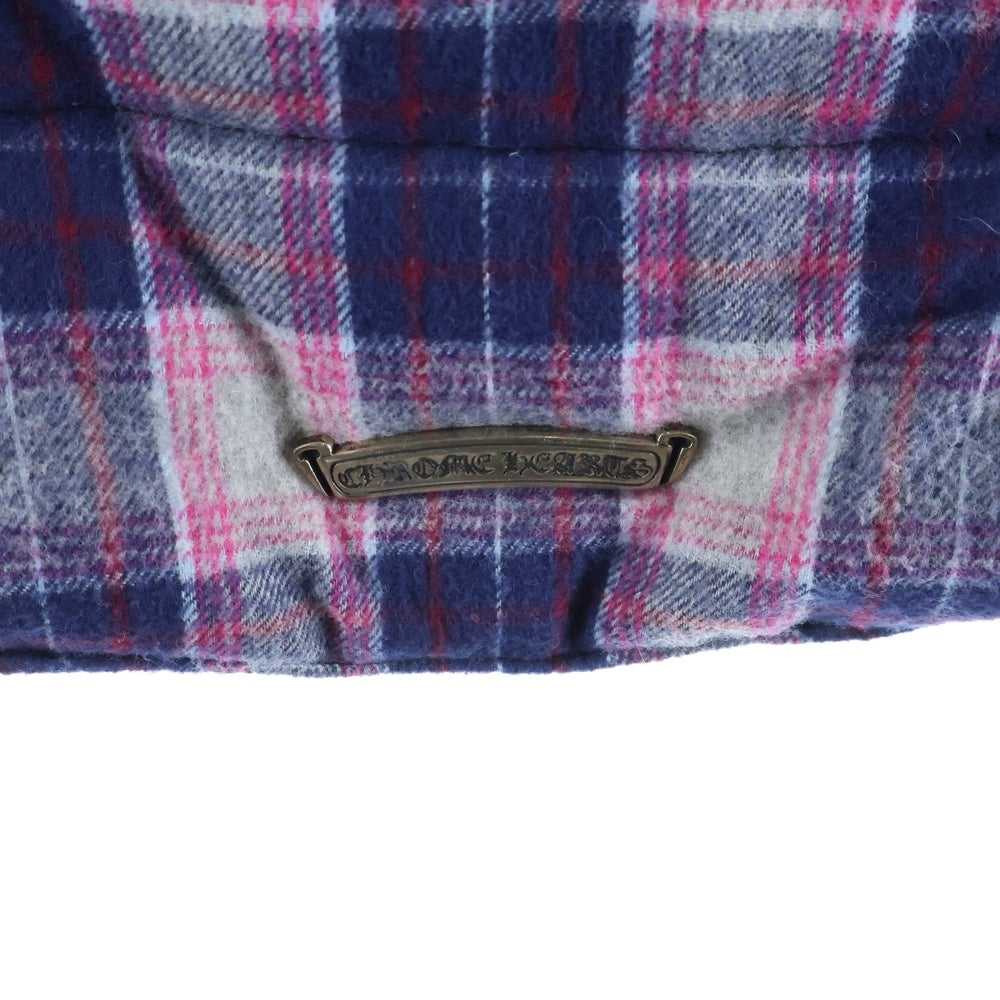 CHROME HEARTS(クロムハーツ) STIFF VEST スティッフ レザー切替 チェック柄 フーデッドダウンベスト ブラック/ピンク/ネイビー