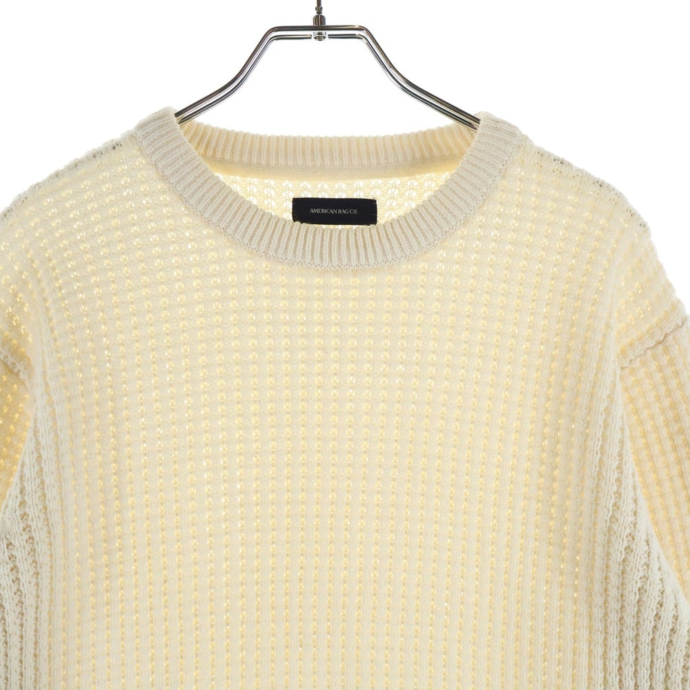 AMERICAN RAG CIE(アメリカンラグシー) ワッフル編み クルーネックプルオーバーニットセーター 長袖 ロングスリーブ アイボリー ADN-M161-KN527