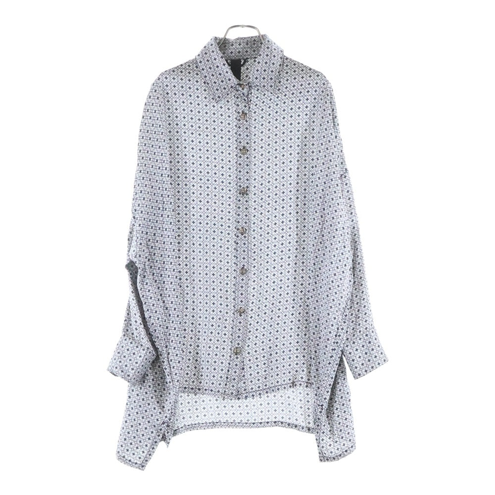 CHROME HEARTS(クロムハーツ) MAHAL KITA CHプラス総柄 クロスボールボタン ロングスリーブ シルク長袖シャツ ホワイト/ブラック