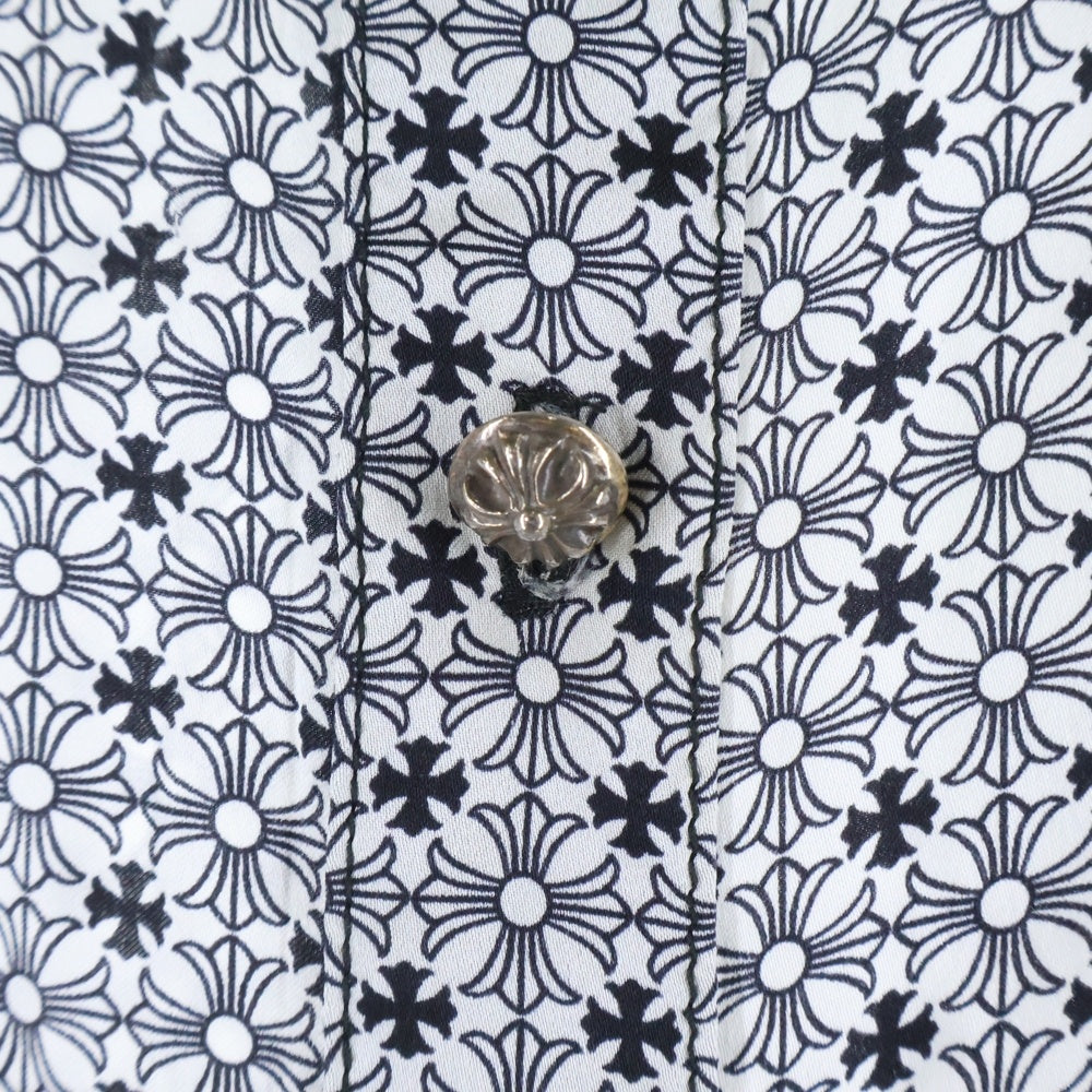 CHROME HEARTS(クロムハーツ) MAHAL KITA CHプラス総柄 クロスボールボタン ロングスリーブ シルク長袖シャツ ホワイト/ブラック
