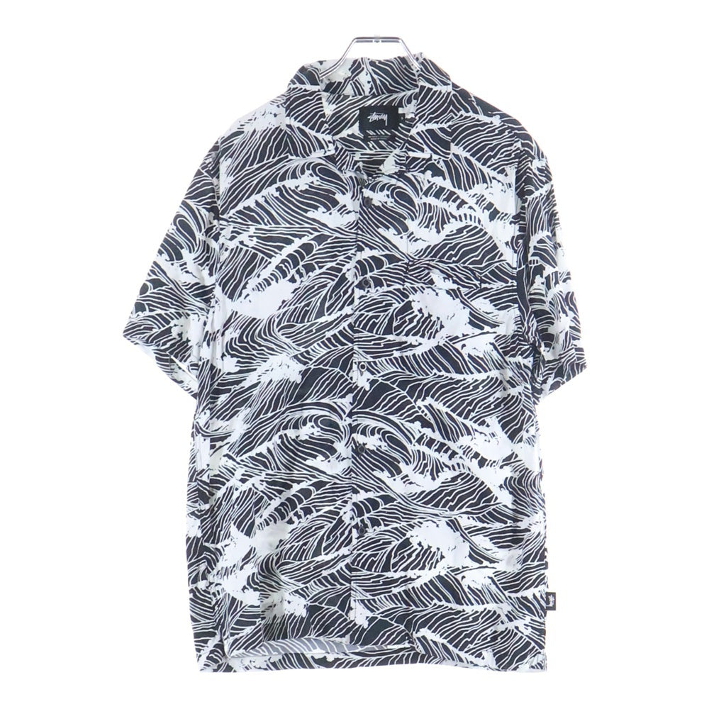 STUSSY(ステューシー) 総柄 襟付き ボタンアップ アロハシャツ ブラック/ホワイト