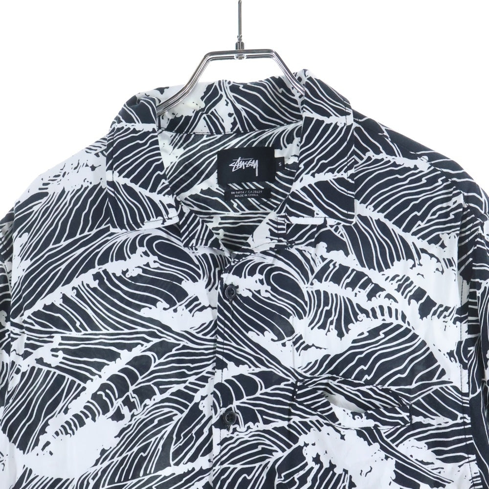 STUSSY(ステューシー) 総柄 襟付き ボタンアップ アロハシャツ ブラック/ホワイト
