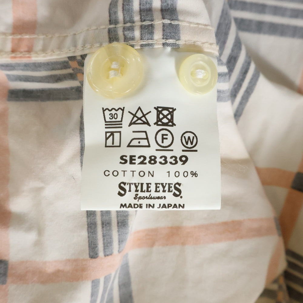 Style Eyes(スタイルアイズ) チェック柄 ロングスリーブ オープンカラーシャツ ベージュ SE28339