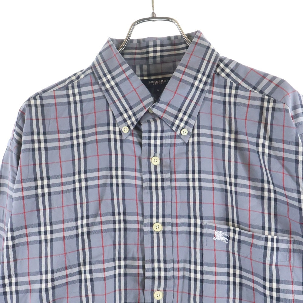BURBERRY(バーバリー) エンブロイダリー ロゴ ノヴァチェック ボタンダウン 長袖 シャツ グレー