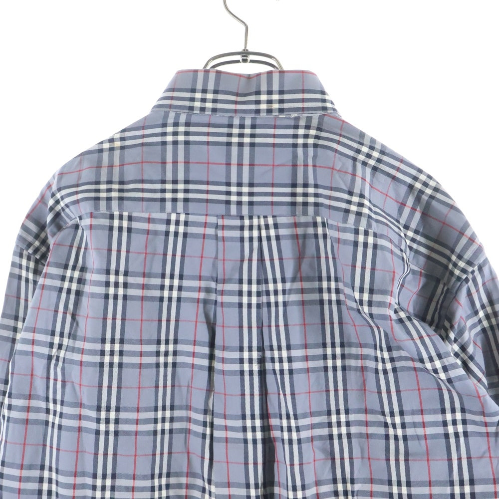 BURBERRY(バーバリー) エンブロイダリー ロゴ ノヴァチェック ボタンダウン 長袖 シャツ グレー