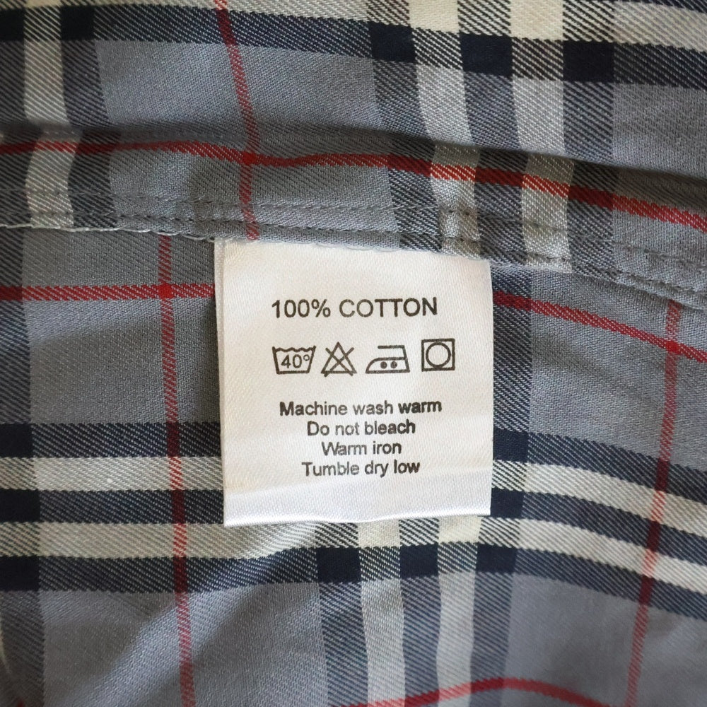 BURBERRY(バーバリー) エンブロイダリー ロゴ ノヴァチェック ボタンダウン 長袖 シャツ グレー