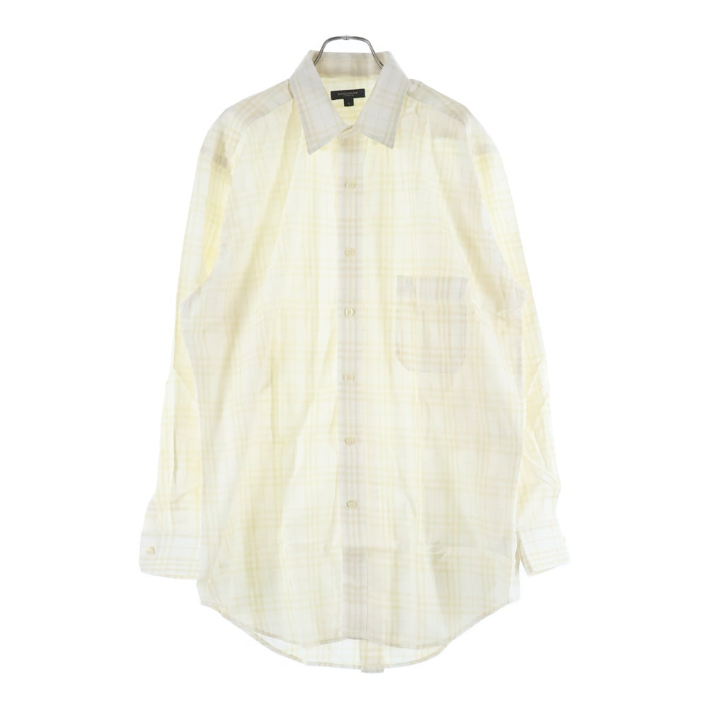 BURBERRY(バーバリー) エンブロイダリー ロゴ ノヴァチェック ボタンダウン 長袖 シャツ ホワイト/イエロー