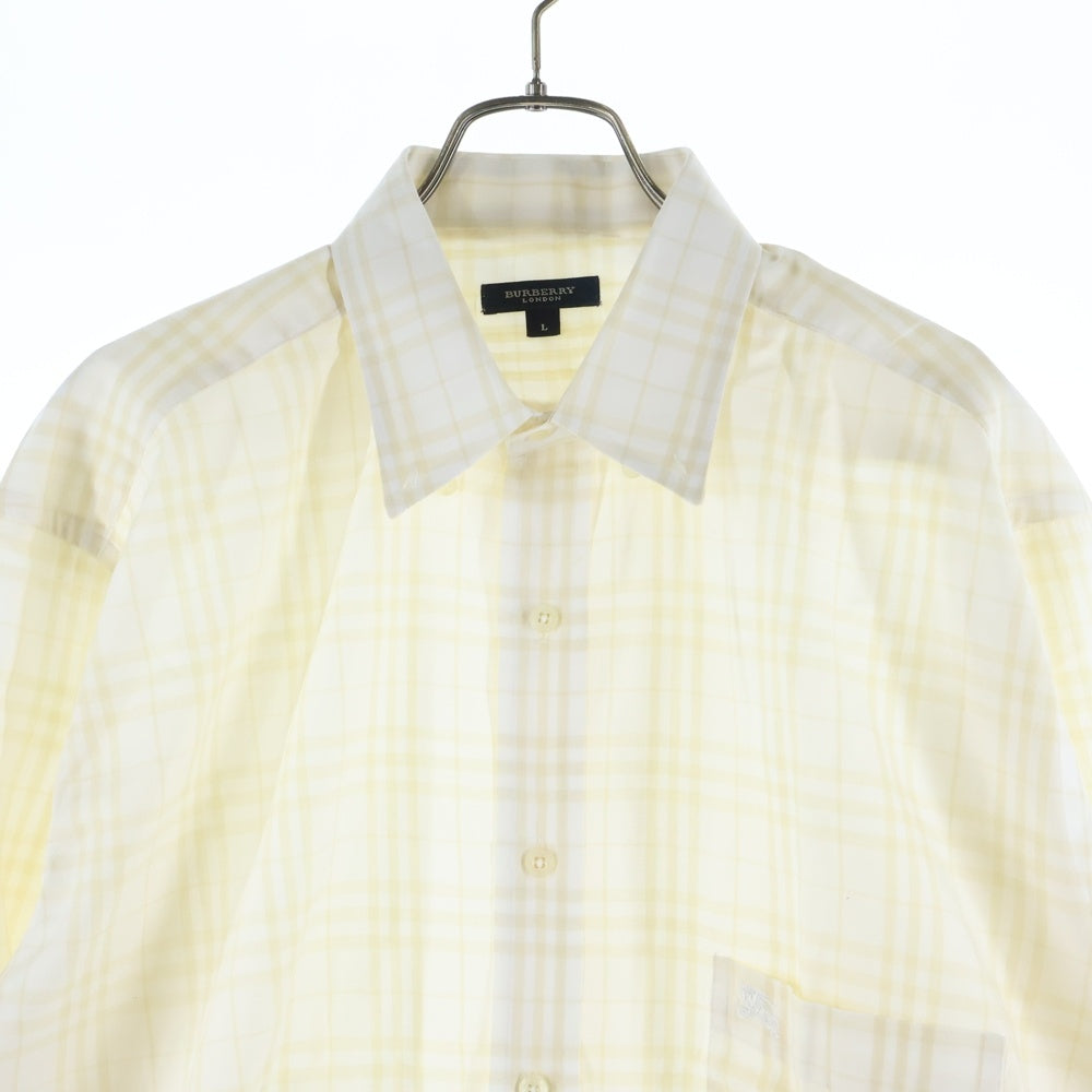 BURBERRY(バーバリー) エンブロイダリー ロゴ ノヴァチェック ボタンダウン 長袖 シャツ ホワイト/イエロー