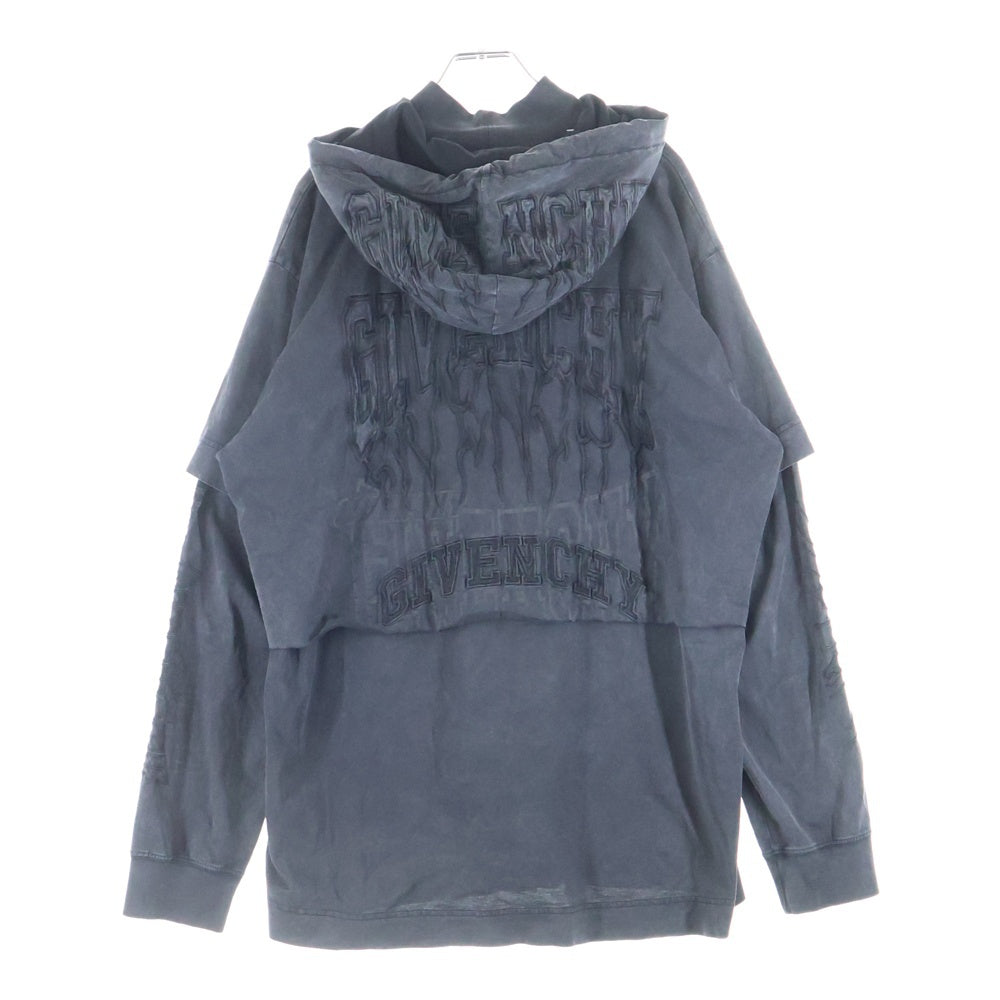 GIVENCHY(ジバンシィ) Overlapped Embroidered Tee オーバーラップエンブロイダリー レイヤード フーデッドTシャツ 長袖カットソー ブラック