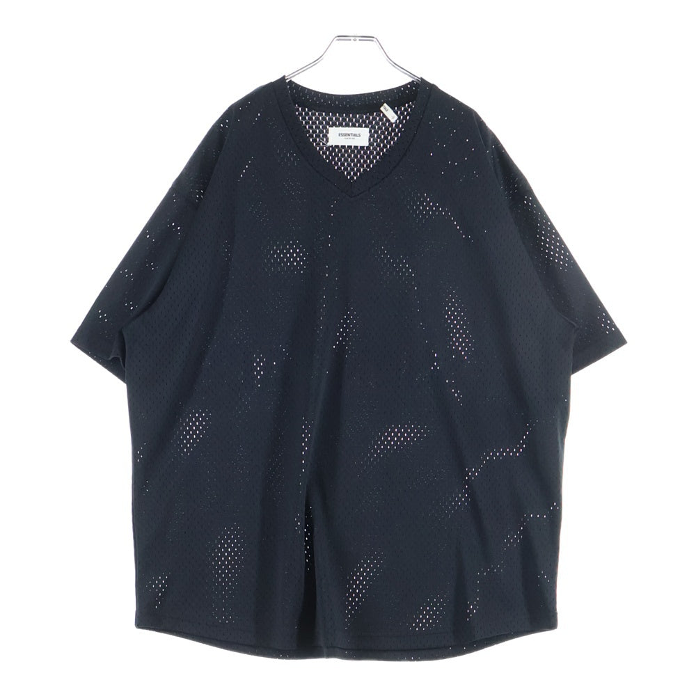FEAR OF GOD ESSENTIALS(フィアオブゴッド エッセンシャルズ) バックロゴプリント メッシュ Vネック Tシャツ ブラック