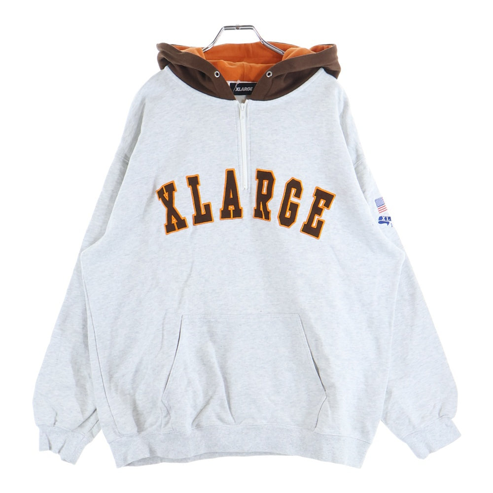 X-LARGE(エクストララージ) ONTRAST COLOR HALF ZIP HOODED SWEAT コントラストカラー ハーフジップ スウェット プルオーバーパーカー グレー/ブラウン 101223012015