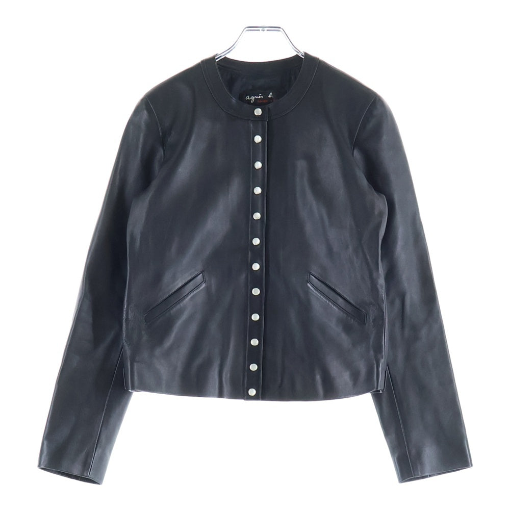 agnes b.(アニエスベー) ラムレザー ノーカラー ラインストーン レザージャケット ブラック レディース X101CU32