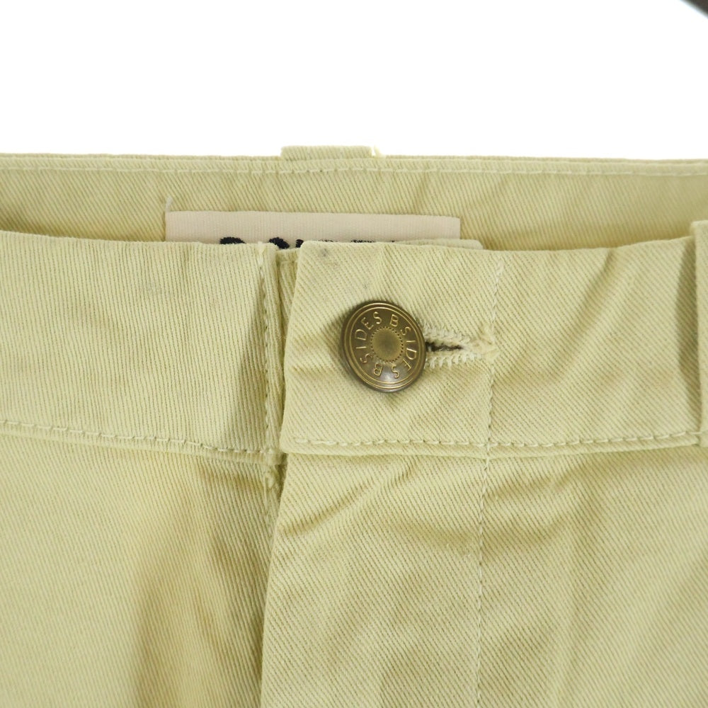 NO BRAND(ノーブランド) B SIDES ビーサイド USA製 コットン ノータック ボタンフライ ワイドパンツ イエロー レディース 3510600677