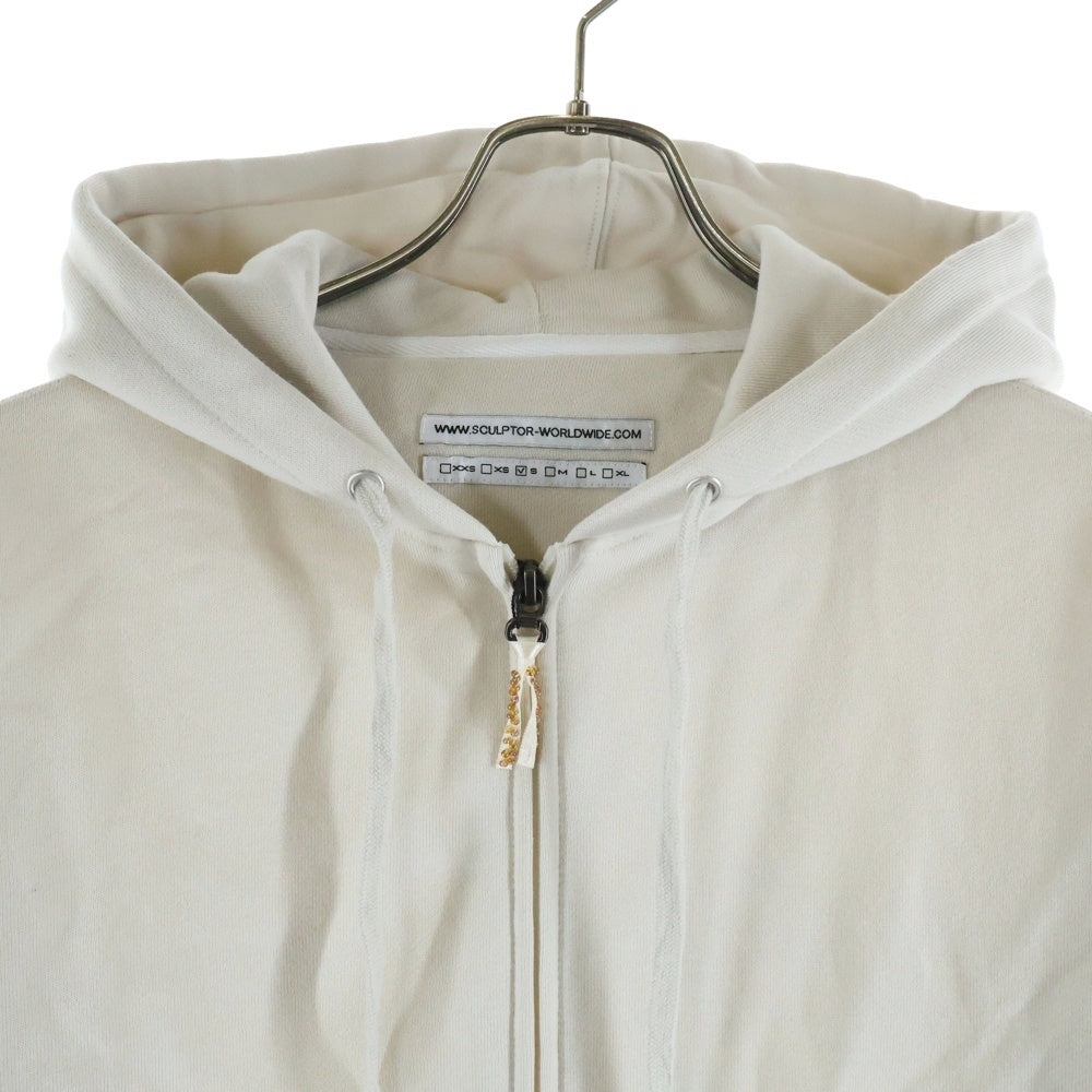 SCULPTOR(スカルプター) Beaded Saint Hoodie Zip-Up Dirty ビーデッド セイント フーディー ジップアップ スウェット パーカー ホワイト CS24A121FLWHS