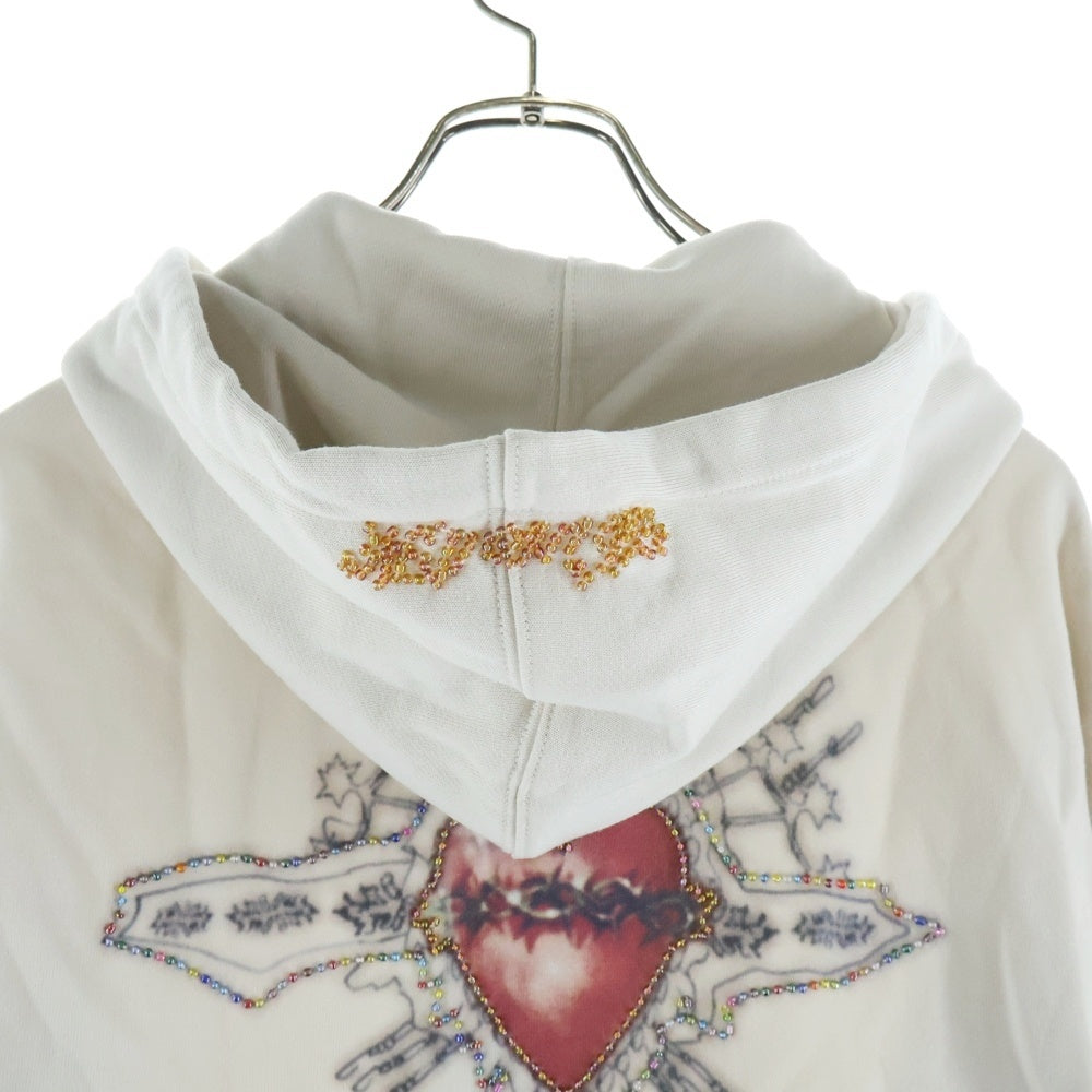 SCULPTOR(スカルプター) Beaded Saint Hoodie Zip-Up Dirty ビーデッド セイント フーディー ジップアップ スウェット パーカー ホワイト CS24A121FLWHS