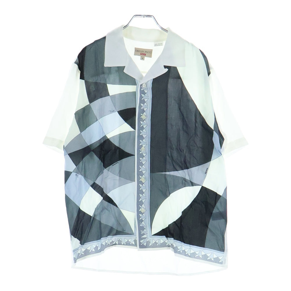 SUPREME(シュプリーム) 21SS ×EMILIO PUCCI S.S Shirt エミリオ プッチ 総柄 半袖オープンカラーシャツ ホワイト/ネイビー 9JRJ05