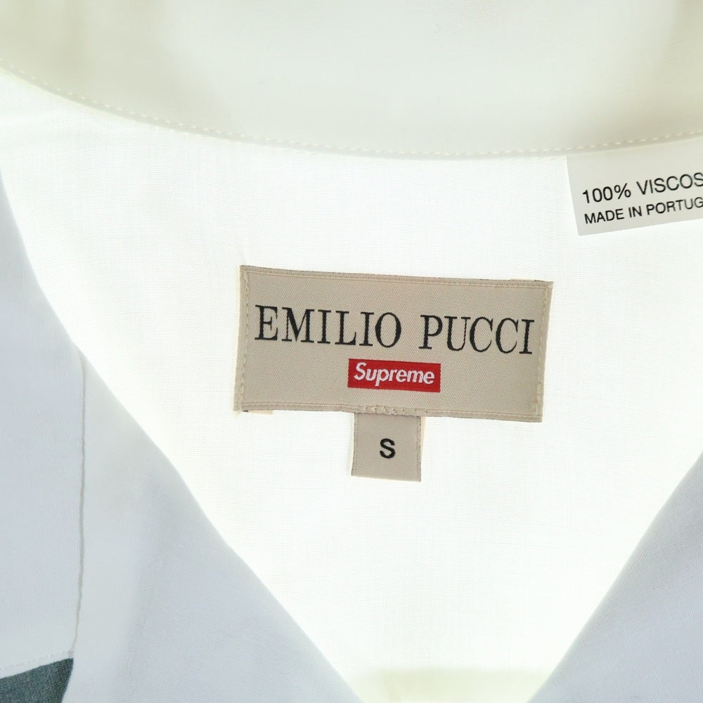 SUPREME(シュプリーム) 21SS ×EMILIO PUCCI S.S Shirt エミリオ プッチ 総柄 半袖オープンカラーシャツ ホワイト/ネイビー 9JRJ05