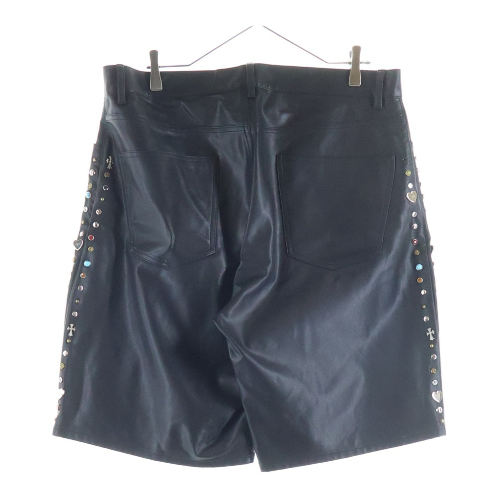 NO BRAND(ノーブランド) BLOOMYARD ブルームヤード MULTI STUDS V LEATHER SHORTS マルチ スタッズ ブイ レザーショーツ ハーフパンツ ブラック BY251-008