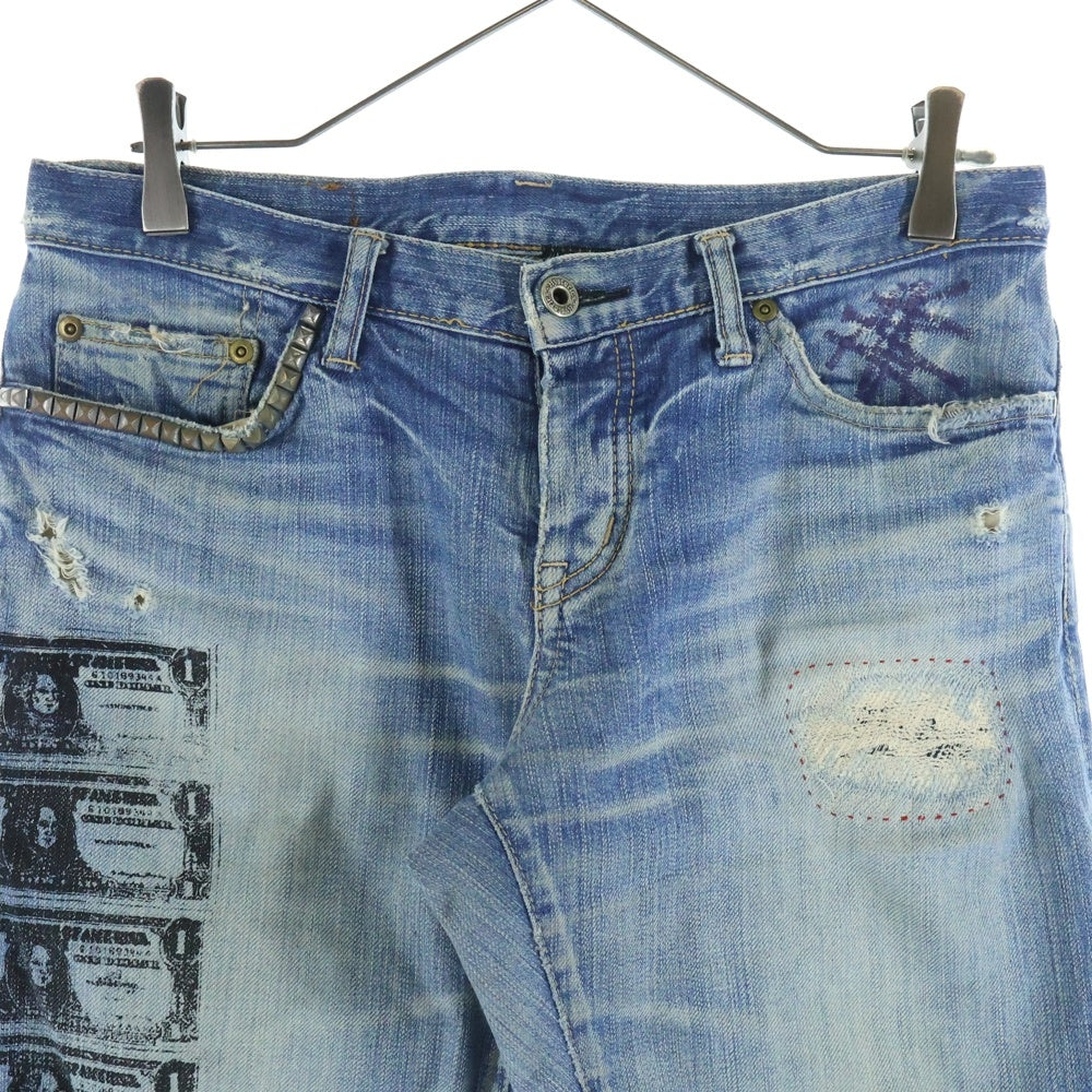 HYSTERIC GLAMOUR(ヒステリックグラマー) × ANDY WARHOL アンディウォーホル ドル プリント スタッズ デニム パンツ インディゴ