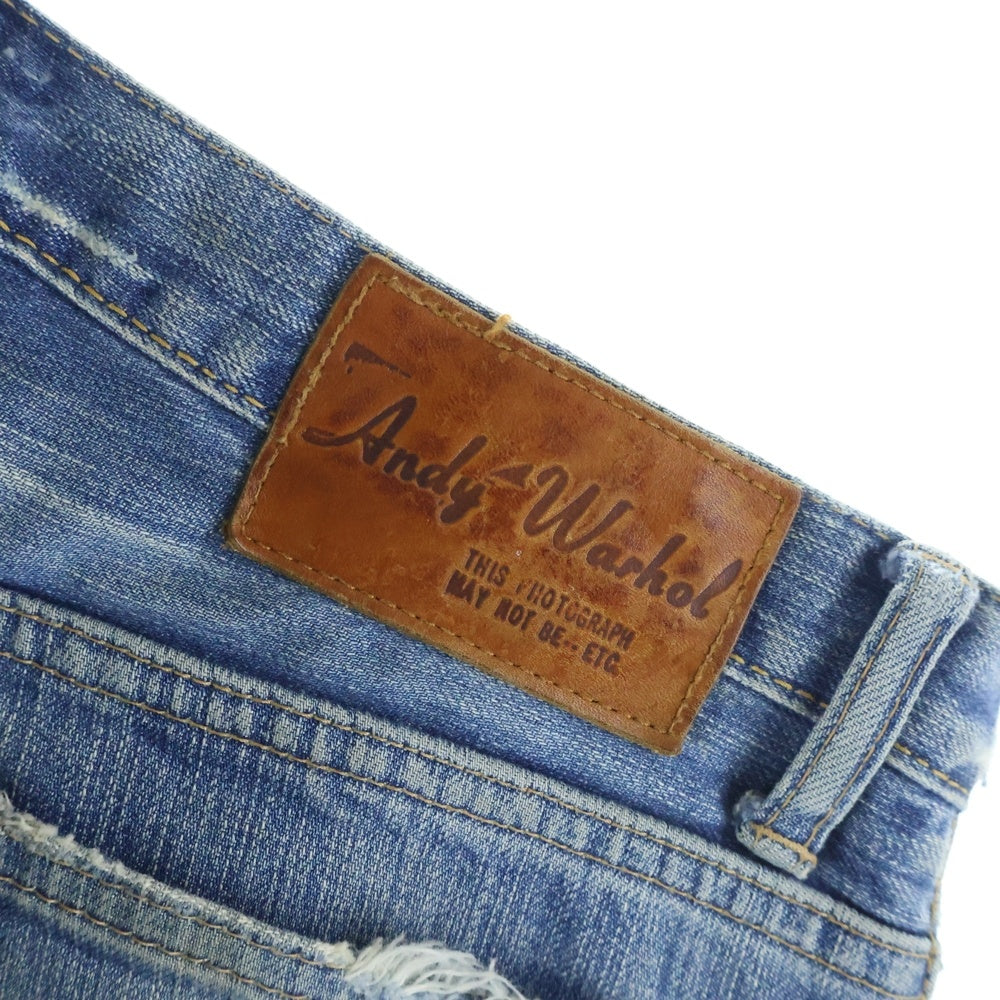 HYSTERIC GLAMOUR(ヒステリックグラマー) × ANDY WARHOL アンディウォーホル ドル プリント スタッズ デニム パンツ インディゴ