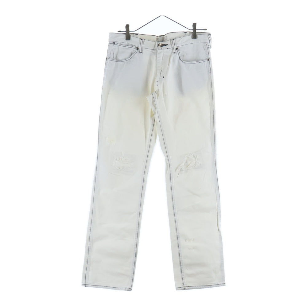 NUMBER (N)INE(ナンバーナイン) 02SS モダンエイジ期 ジップフライ ストレート クラッシュド ダメージ デニム パンツ ホワイト
