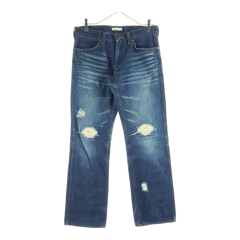 NUMBER (N)INE(ナンバーナイン) 02SS モダンエイジ期 ジップフライ ストレート クラッシュド ダメージ デニム パンツ インディゴ