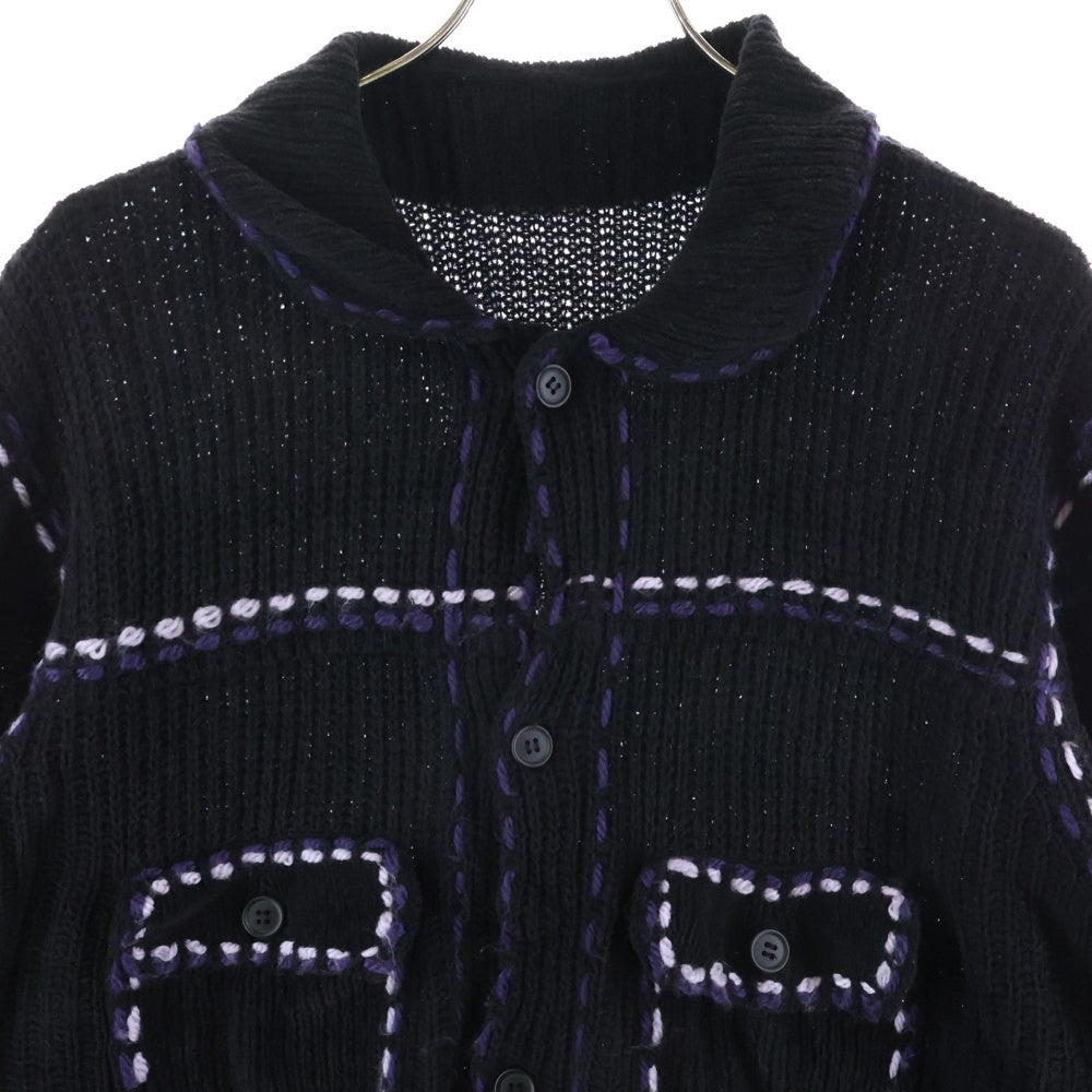 PHINGERIN(フィンガリン) 21AW PG1 ステッチデザイン ニットカーディガン ブラック PD-212-KN-041