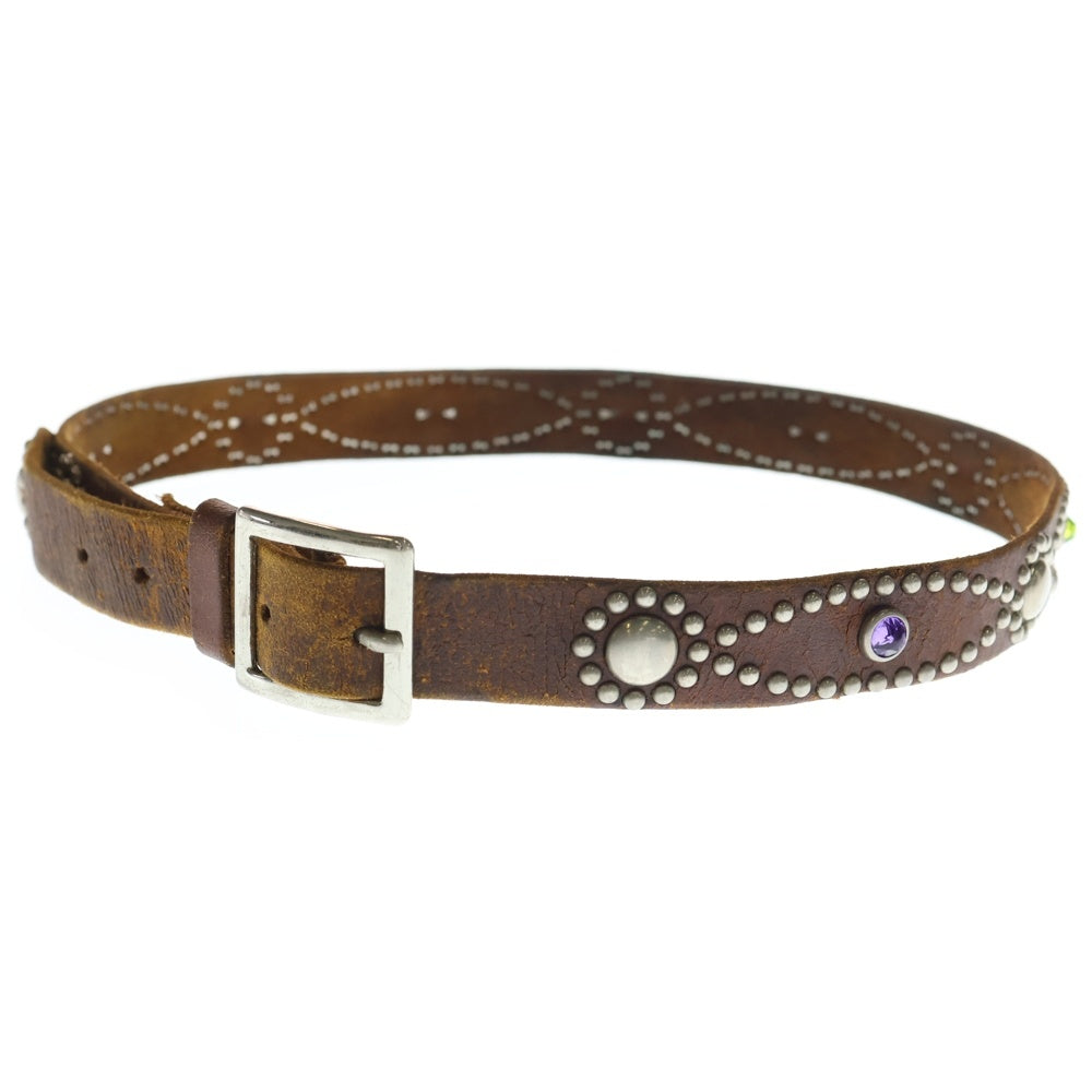 WOLF'S HEAD(ウルフズヘッド) マルチカラーストーン レザー スタッズベルト ブラウン レディース