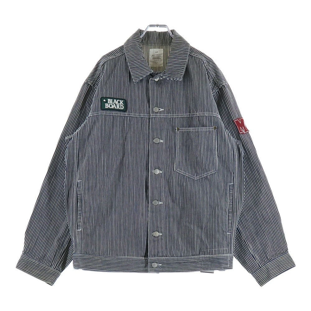 MACKDADDY(マックダディー) ワッペン付き ボタンフライ ストライプジャケット ネイビー/ホワイト