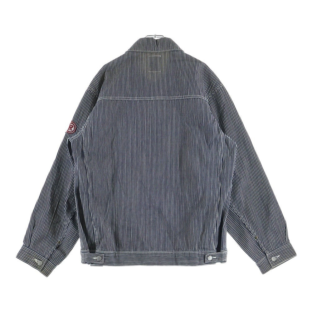 MACKDADDY(マックダディー) ワッペン付き ボタンフライ ストライプジャケット ネイビー/ホワイト