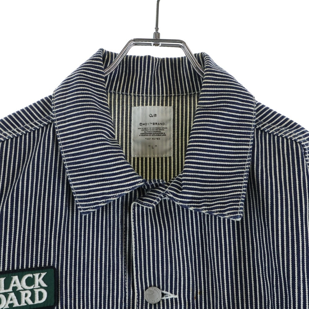 MACKDADDY(マックダディー) ワッペン付き ボタンフライ ストライプジャケット ネイビー/ホワイト