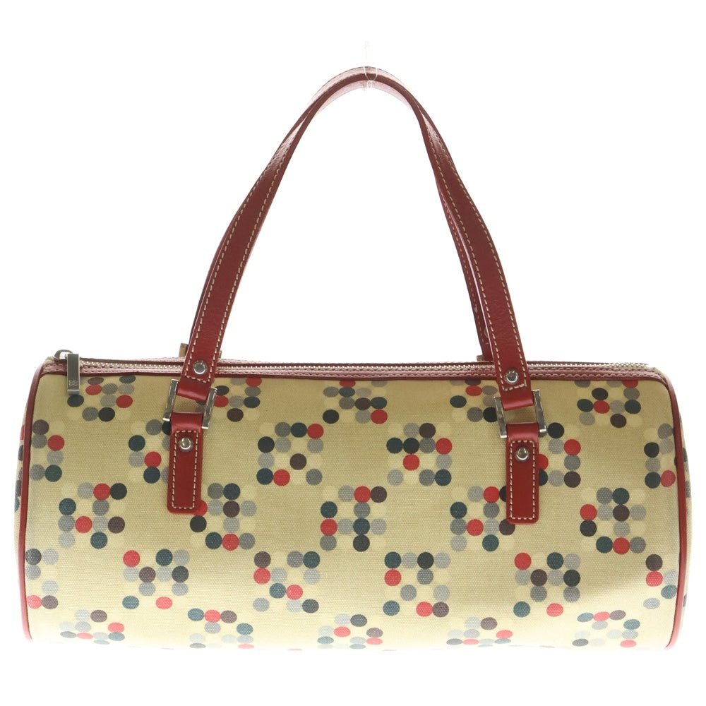 BURBERRY BLUE LABEL(バーバリーブルーレーベル) ドット柄 PVC レザー ミニ ボストンバッグ ベージュ/レッド レディース