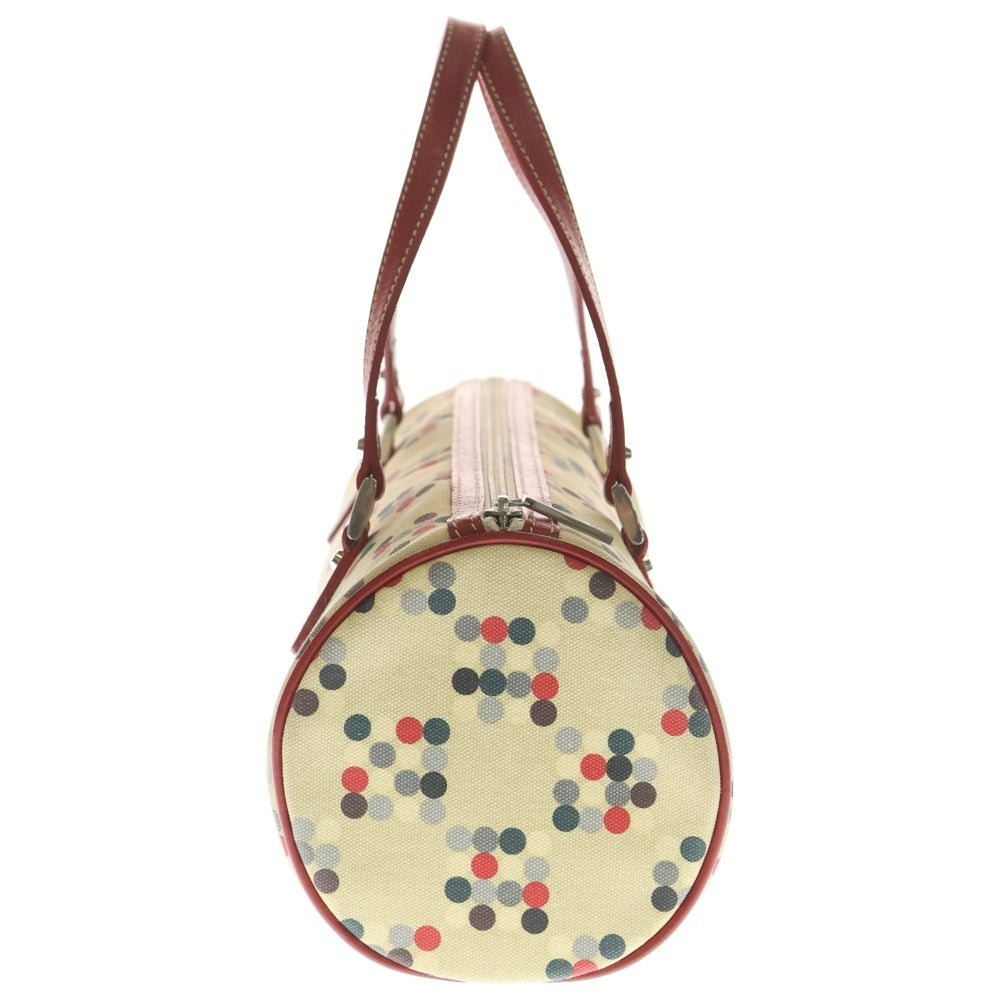 BURBERRY BLUE LABEL(バーバリーブルーレーベル) ドット柄 PVC レザー ミニ ボストンバッグ ベージュ/レッド レディース
