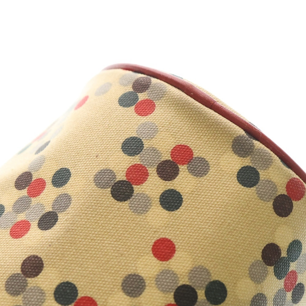 BURBERRY BLUE LABEL(バーバリーブルーレーベル) ドット柄 PVC レザー ミニ ボストンバッグ ベージュ/レッド レディース