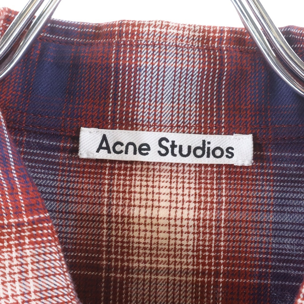 Acne Studios(アクネ ストゥディオズ) Button-up shirt オーバーサイズ チェック 半袖 シャツ レッド FN-UX-SHIR000063
