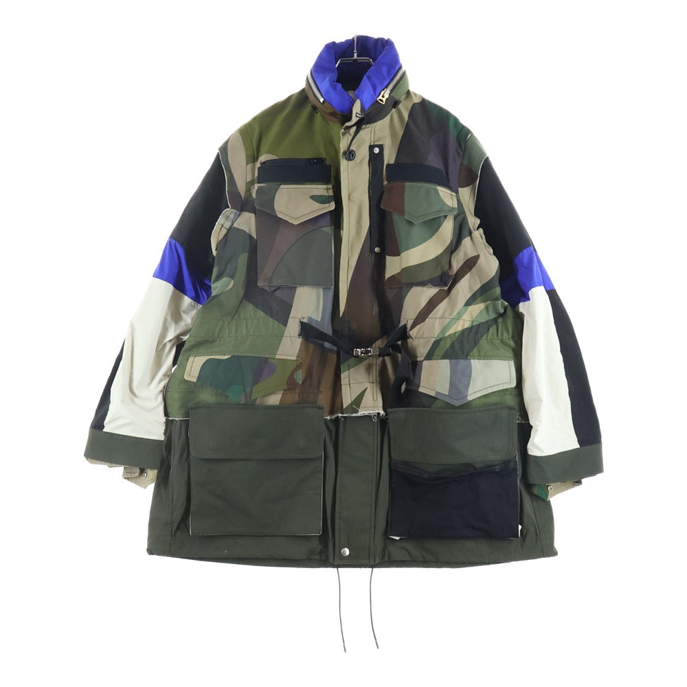Sacai(サカイ) 21AW ×KAWS カウズ カモ柄 フーデッド ジップアップジャケット ブルゾン グリーン/ブルー 21-02561M