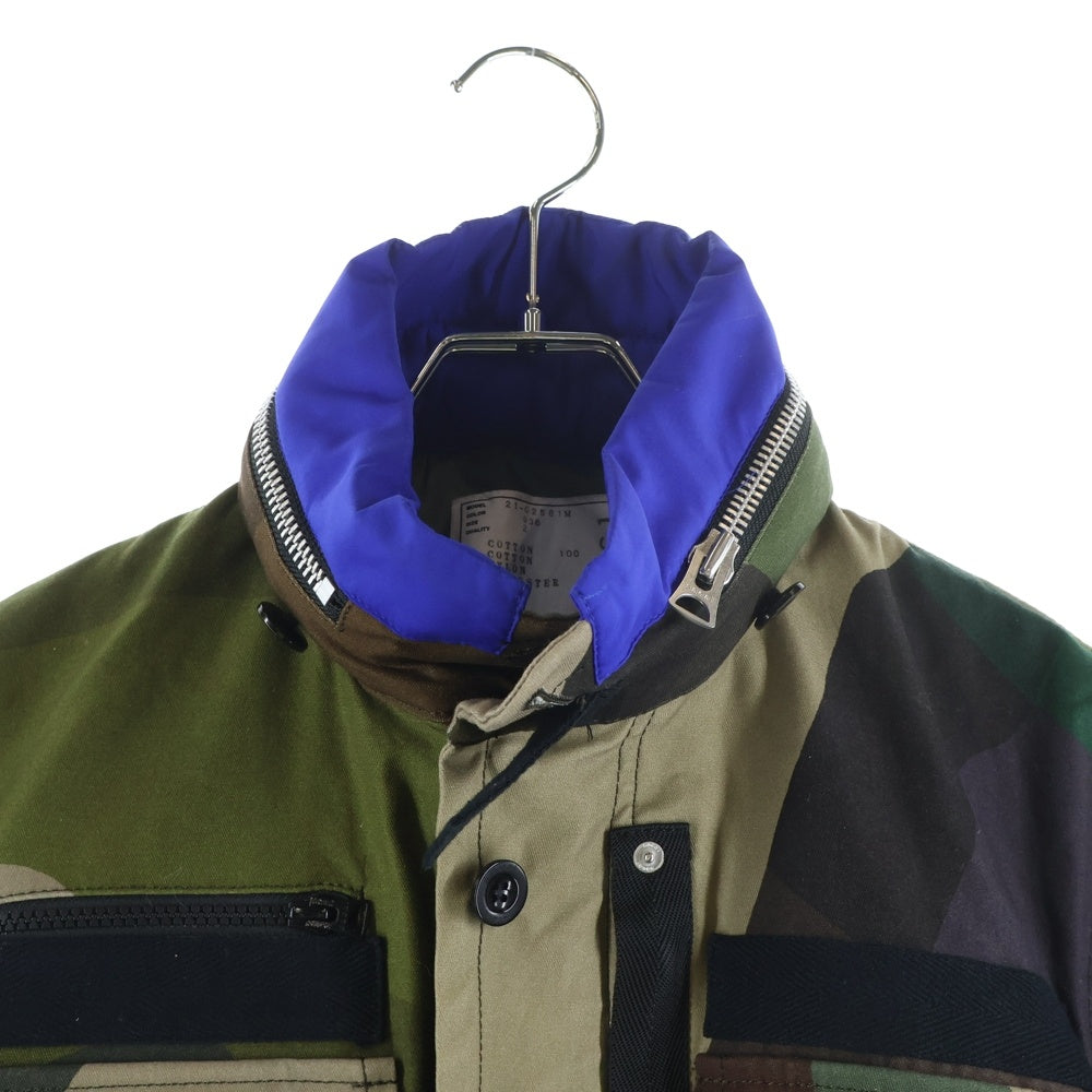 Sacai(サカイ) 21AW ×KAWS カウズ カモ柄 フーデッド ジップアップジャケット ブルゾン グリーン/ブルー 21-02561M