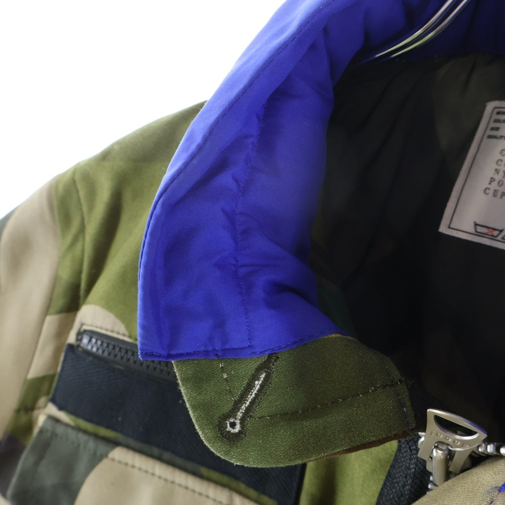 Sacai(サカイ) 21AW ×KAWS カウズ カモ柄 フーデッド ジップアップジャケット ブルゾン グリーン/ブルー 21-02561M