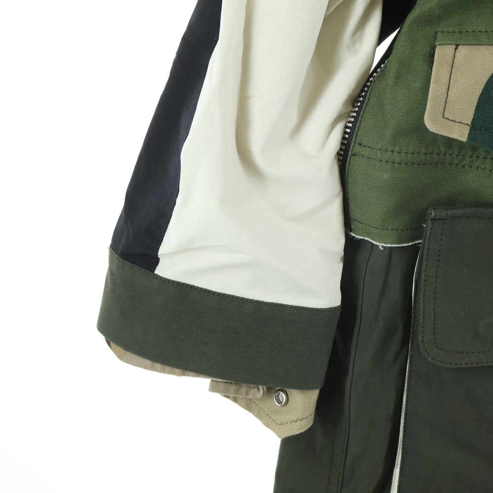 Sacai(サカイ) 21AW ×KAWS カウズ カモ柄 フーデッド ジップアップジャケット ブルゾン グリーン/ブルー 21-02561M