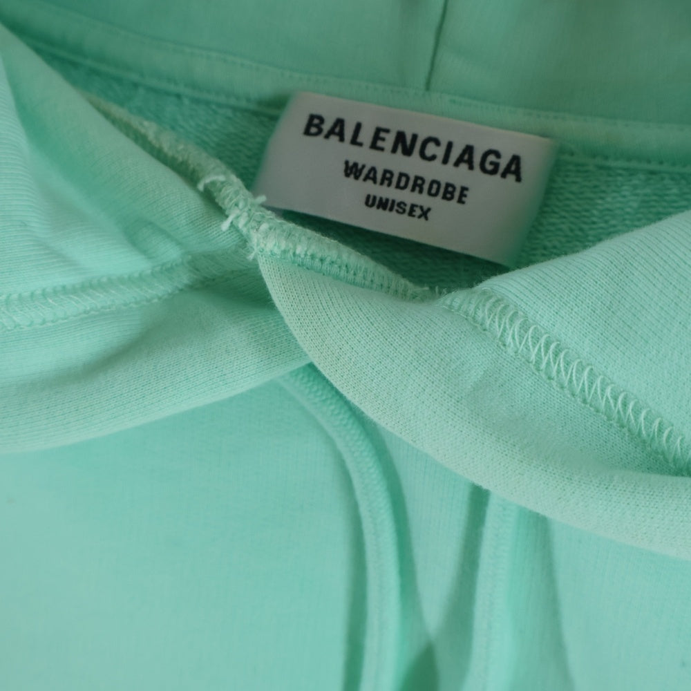 BALENCIAGA(バレンシアガ) 22SS カンガルーポケット ブロントバックエンブロイダリー プルオーバースウェットパーカー ミントグリーン 578135 TLVB8 3062