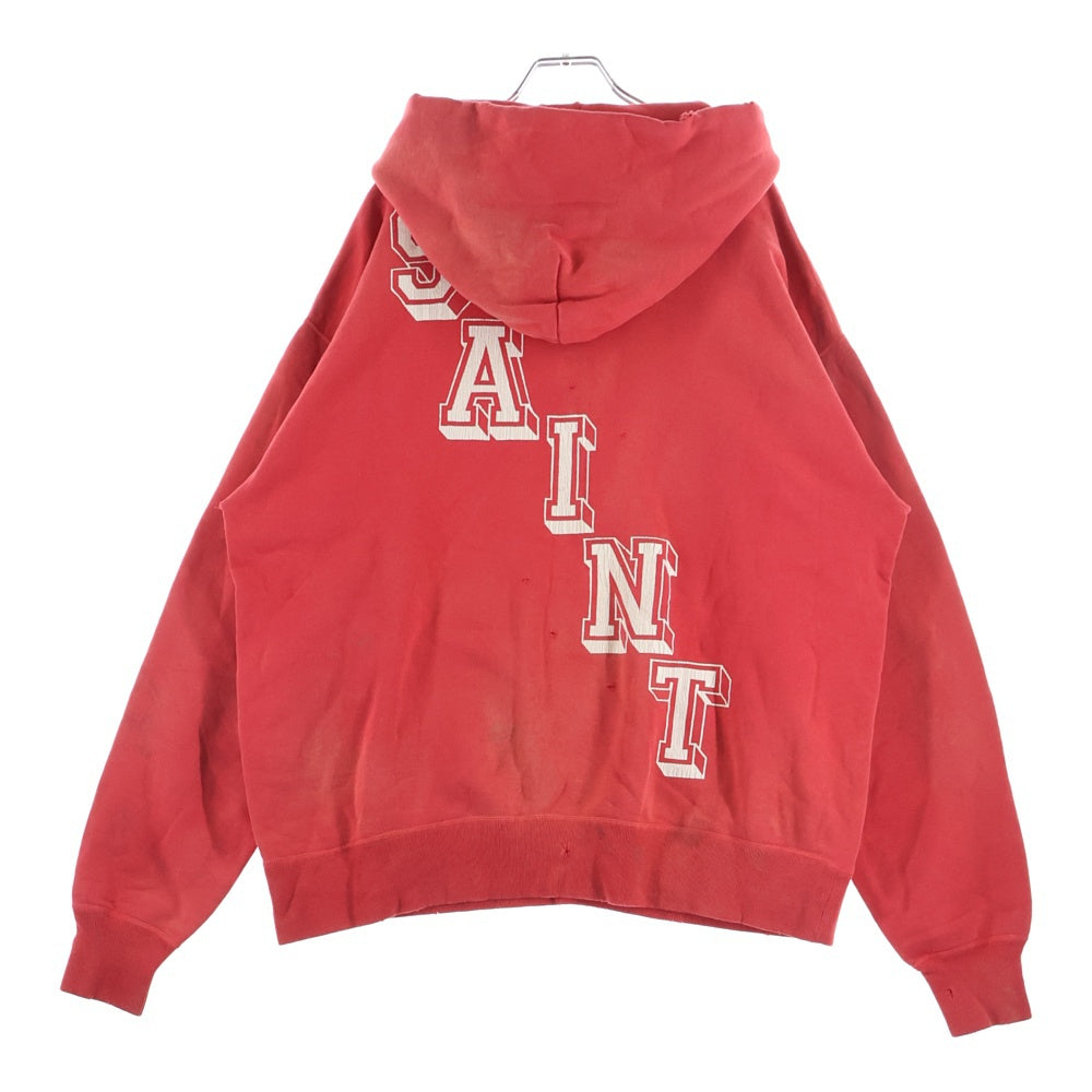 SAINT MICHAEL(セントマイケル) 22SS ANGEL HOODIE ヴィンテージ加工 エンジェルプリント プルオーバースウェットパーカー フーディー レッド SM-S22-0000-042