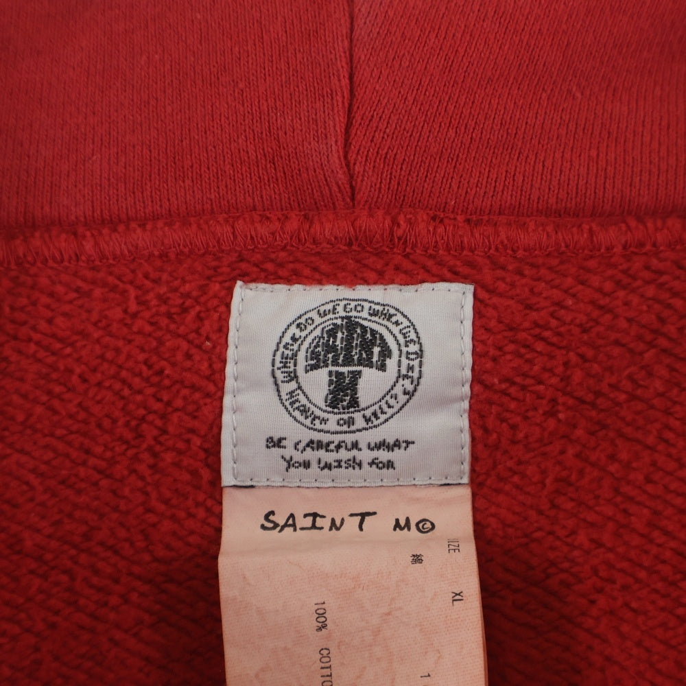 SAINT MICHAEL(セントマイケル) 22SS ANGEL HOODIE ヴィンテージ加工 エンジェルプリント プルオーバースウェットパーカー フーディー レッド SM-S22-0000-042