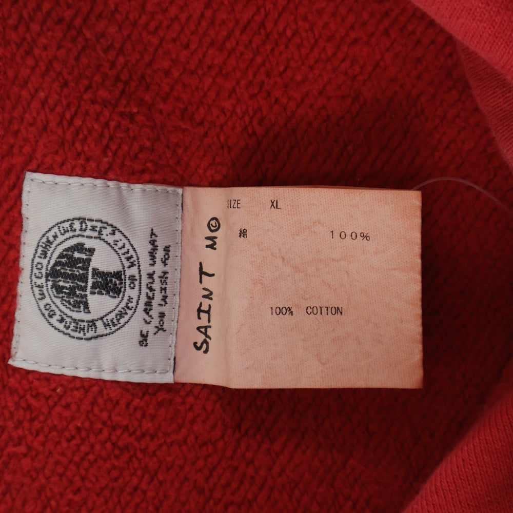 SAINT MICHAEL(セントマイケル) 22SS ANGEL HOODIE ヴィンテージ加工 エンジェルプリント プルオーバースウェットパーカー フーディー レッド SM-S22-0000-042