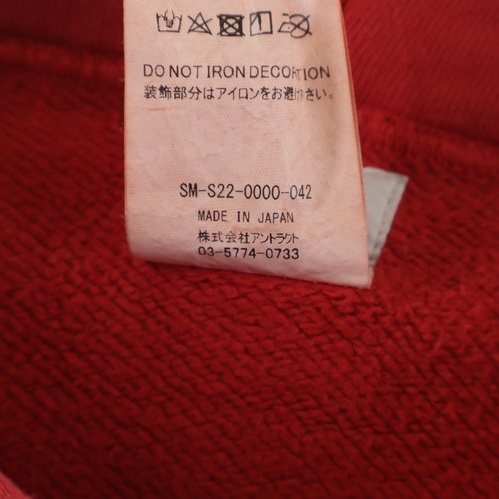 SAINT MICHAEL(セントマイケル) 22SS ANGEL HOODIE ヴィンテージ加工 エンジェルプリント プルオーバースウェットパーカー フーディー レッド SM-S22-0000-042