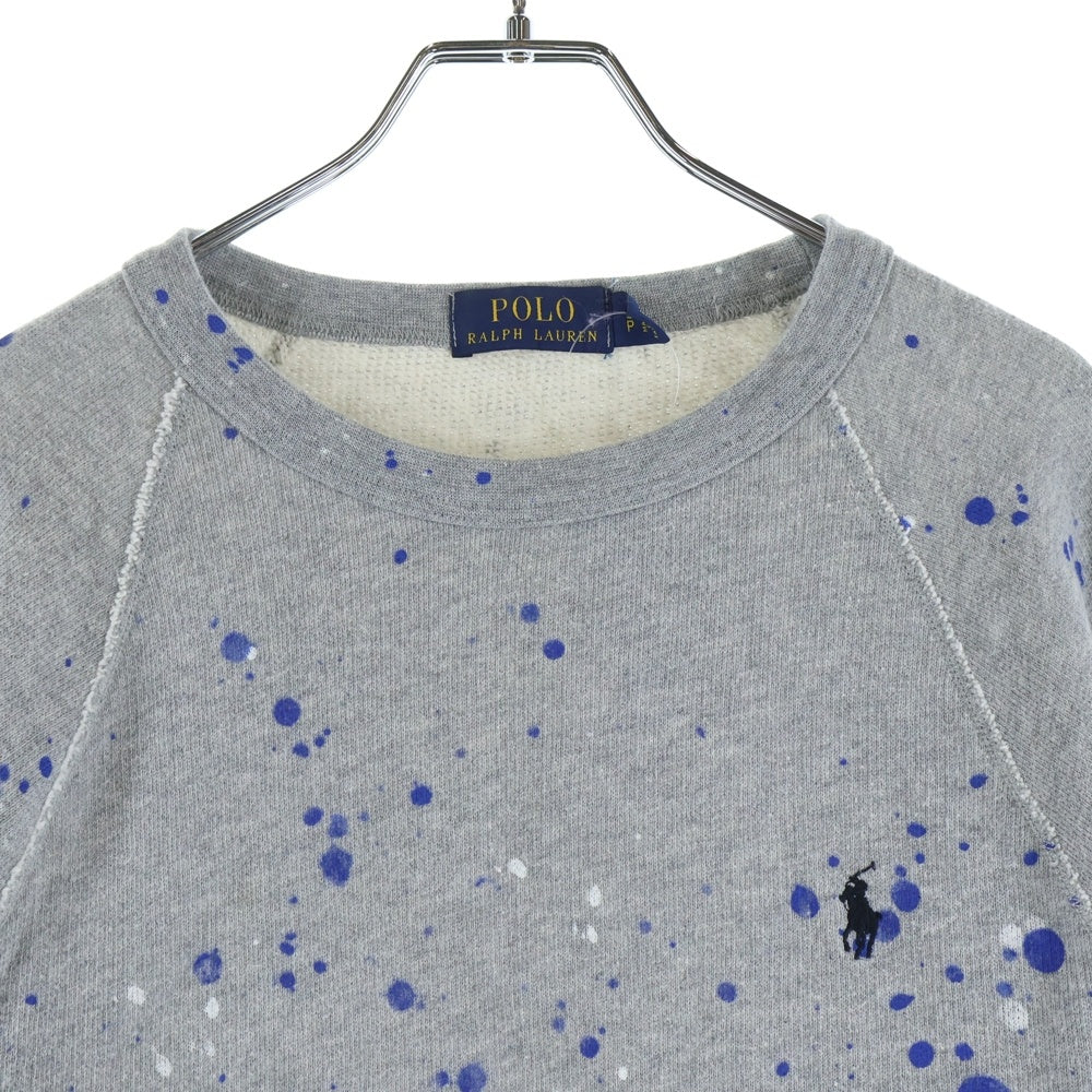 POLO RALPH LAUREN(ポロラルフローレン) ペンキ加工 胸ロゴ刺繍 ラグランスウェットトレーナー グレー 710740583001