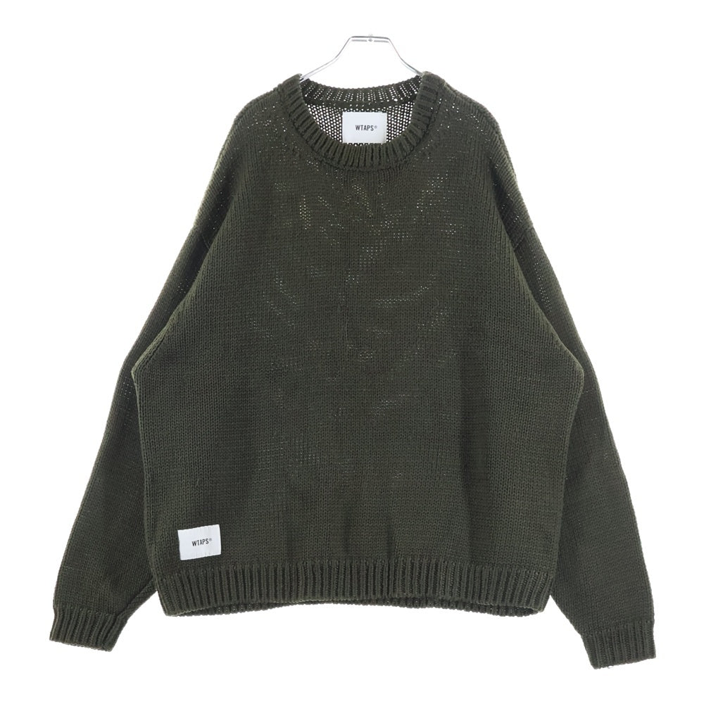 WTAPS(ダブルタップス) 23AW バックロゴ クルーネックニットセーター カーキ 232MADT-KNM04